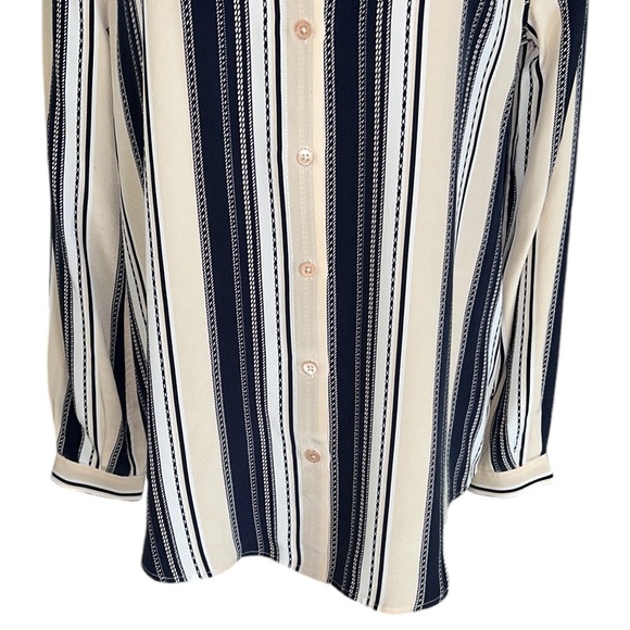 Equipment Henri Silk Striped Button Down Blouse in Bright White & Nude Multi - S - Picture 7 of 14
